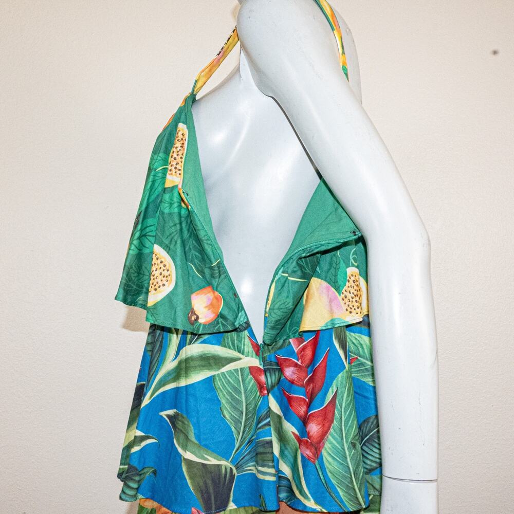FARM Rio Green, Blue & Yellow Tropical Tiered Mini Dress - Picture 10 of 12